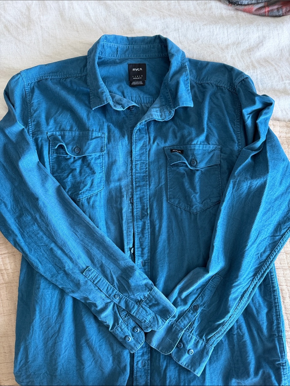 Bundle of 2 RVCA -Blue and Yellow Lightweight Corduroy Button-Up Shirt